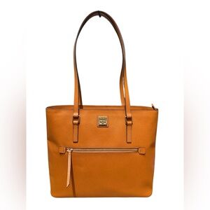 Dooney & Bourke Tan Pebble Leather Zip-Front Tote